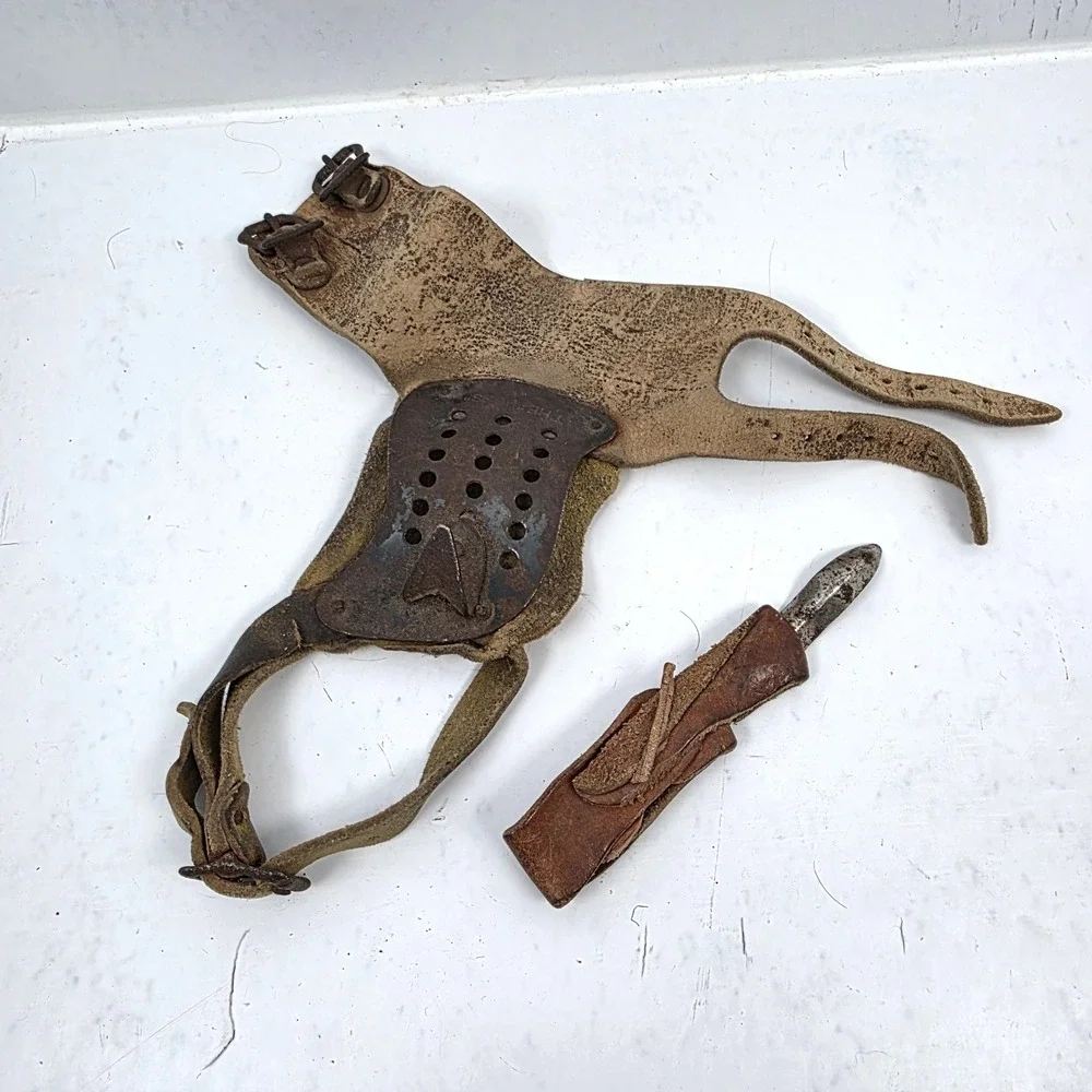 Antique Primitive Set of 2‎ Corn Husker Shucker Hand Farm Tool Metal Leather